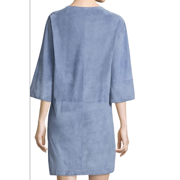vince dress blue suede tunic shift mini - Picture 6 of 12